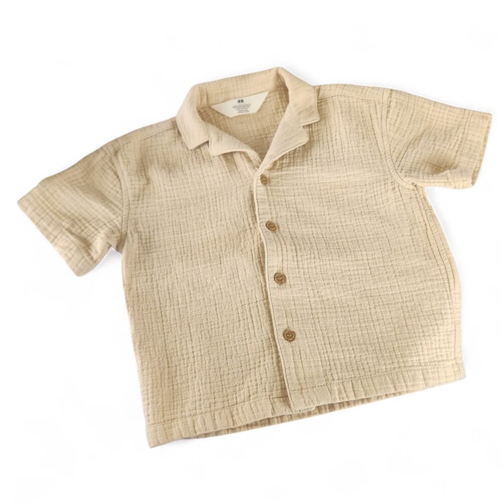 H&M Boys 2T Muslin Cotton Button-Up Shirt Natural 100% Cotton Beachy Spring Baby